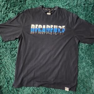 Sean John XXL Black Graphic T-Shirt Distressed Blue & White Logo Tee 27x34